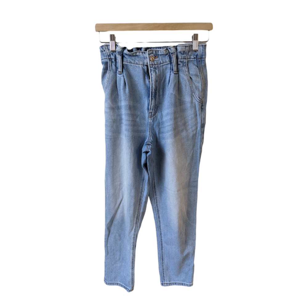 American Eagle Sz 00 X-Short Pleated Straight Jeans High Rise Blue Wash